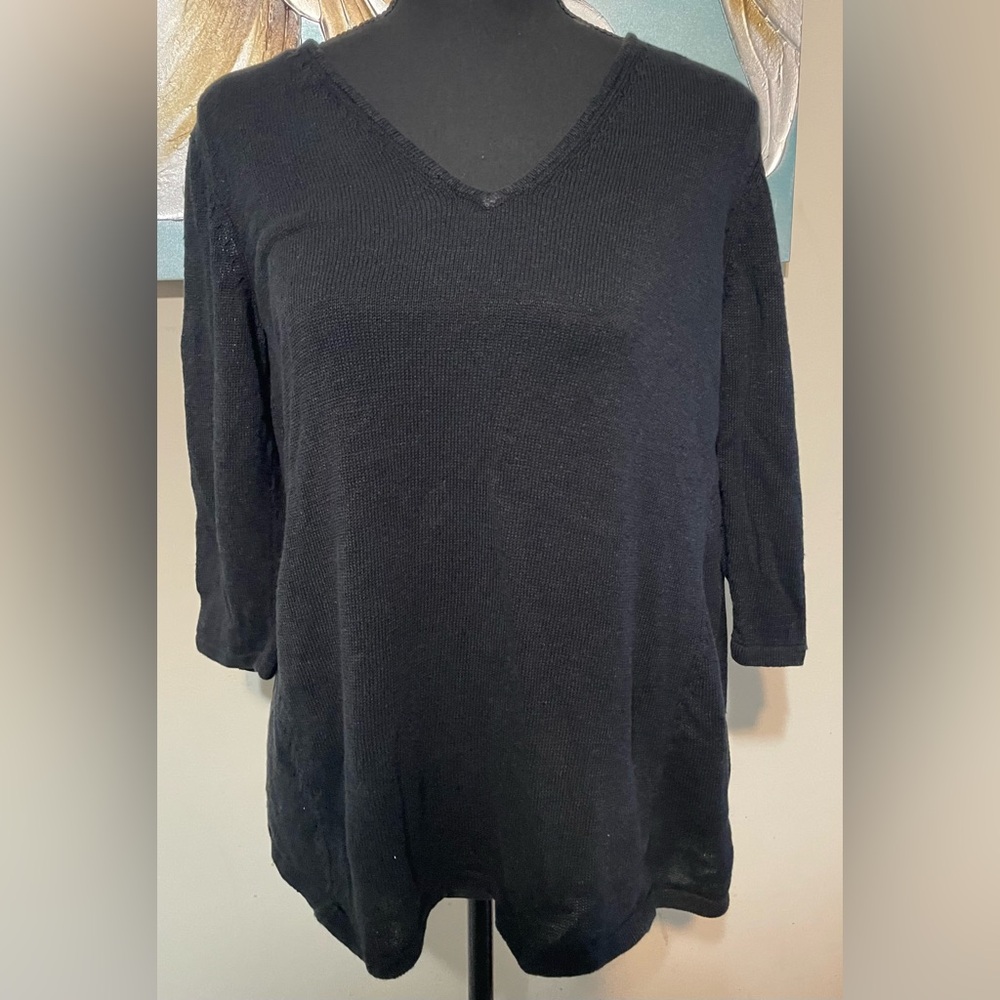 J. Jill Women’s V Neck Sweater Cotton Nylon Blend Black Oversized Comfortable Xs